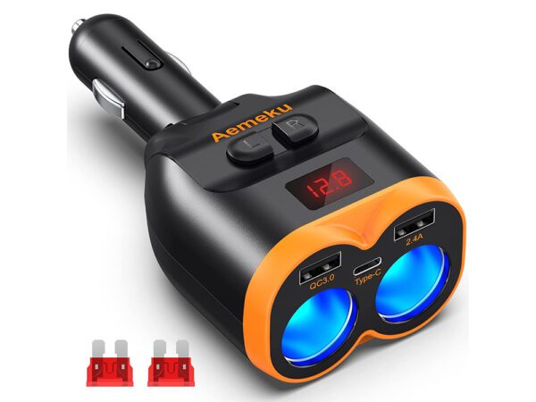 Rozdeľovač do auto zásuvky 2x + 2xUSB+1xUSB-C 80W  12-24V - Image 2