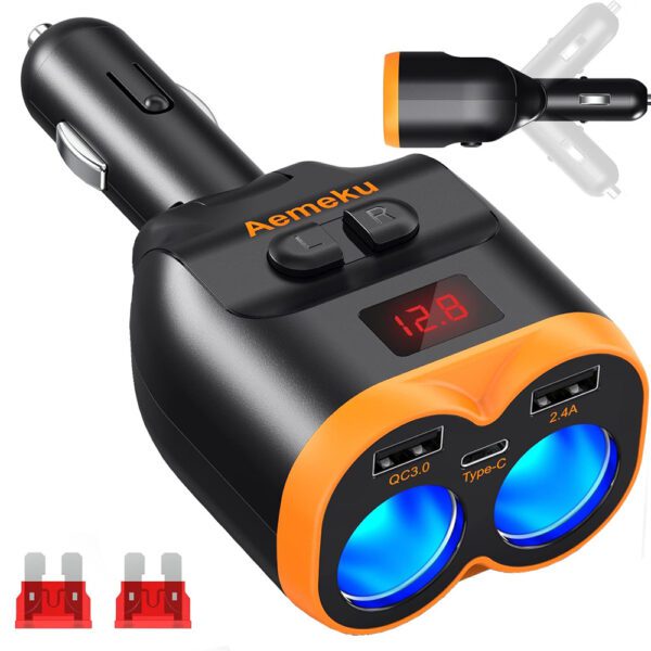 Rozdeľovač do auto zásuvky 2x + 2xUSB+1xUSB-C 80W  12-24V